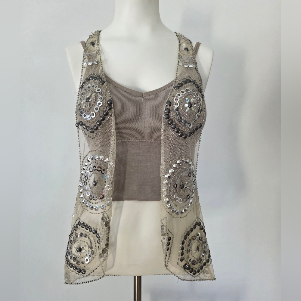 Anthropologie Beaded Sheer Mesh Vest – Size Small